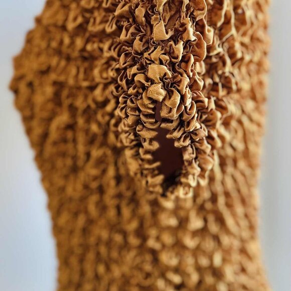 Vintage Radiance Antique Gold Silk-Blend Popcorn Crinkle Stretch Top – US M - Picture 12 of 13